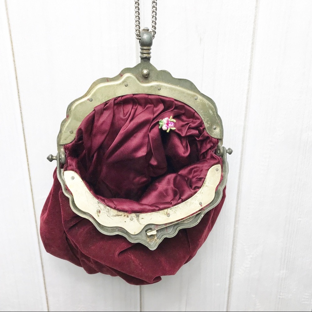 Vintage Maroon Velvet Purse Boho Bag Carpetbags - Picture 4 of 8